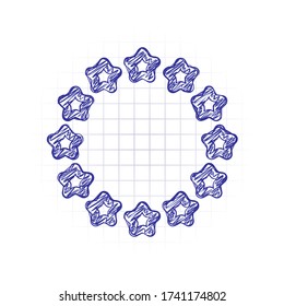 Stars circle, european union. Hand drawn sketched picture with scribble fill. Blue ink. Doodle on white background