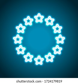Stars circle, european union. Neon style. Light decoration icon. Bright electric symbol