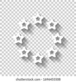 Stars circle, european union. White icon with shadow on transparent background