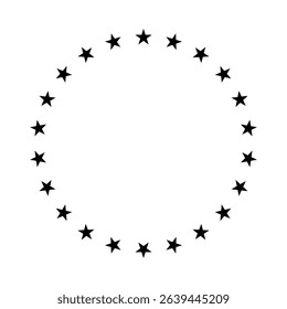 Stars in circle frame. Stars of various sizes arranged in circle. Design element, ornament.