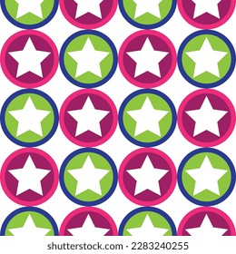 Stars Circle Geometric Pattern Retro Abstract Seamless Texrure Design İllustration Minimals Design Textile  Vector Concept Trendy Fashion 