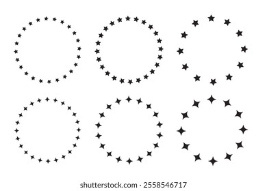Stars circle icon design on white background. Black stars circle set. Star round frame. Vector illustration.
