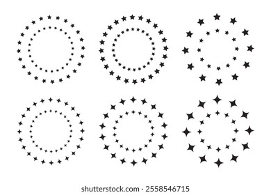 Stars circle icon design. Star round frame. Black stars circle set on white background.  Vector illustration.