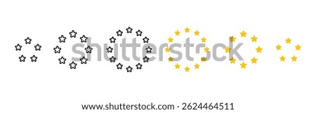 Stars circle icon. Twelve five-pointed stars arranged in a perfect circular formation. Symbol of unity, harmony and European identity. EU sign concept of international cooperation and unity.