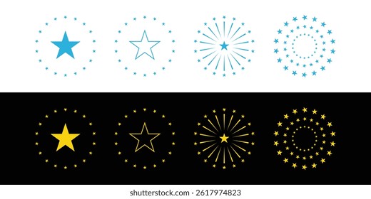 Stars in circle icons. Stars in a round circular illustration. Star circles icon.