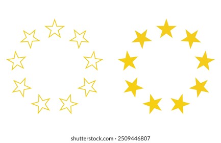 Stars circle sign icons set. Star circle vector. Star shape, simple symbol. EU stars isolated vector symbol on white background.