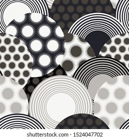 stars circles rings seamless pattern in silver shades