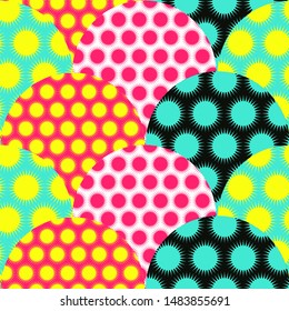 stars circles scales seamless pattern in multicolor pop shades
