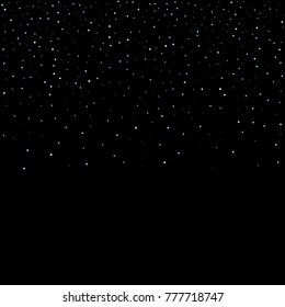 Stars, circles, shiny confetti. Scattered little, sparkling, flashing blue, glitter elements. Random tiny stellar falling on black background. New Year and Christmas background. Vector illustration.