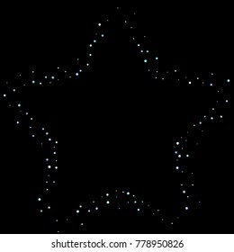 Stars, circles, shiny confetti. Scattered little, sparkling, flashing blue, glitter elements. Random tiny stellar falling on black background. New Year and Christmas background. Vector illustration.