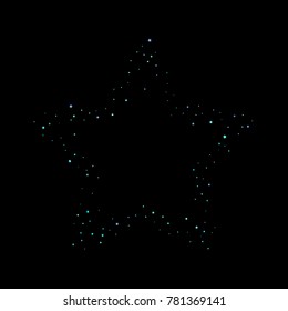 Stars, circles, shiny confetti. Scattered little, sparkling, flashing blue, glitter elements. Random tiny stellar falling on black background. New Year and Christmas background. Vector illustration.