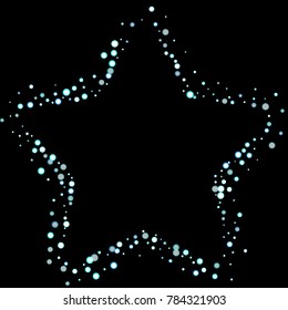 Stars, circles, shiny confetti. Scattered little, sparkling, flashing blue, glitter elements. Random tiny stellar falling on black background. New Year and Christmas background. Vector illustration.