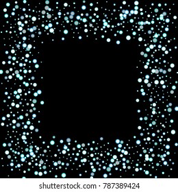 Stars, circles, shiny confetti. Scattered little, sparkling, flashing blue, glitter elements. Random tiny stellar falling on black background. New Year and Christmas background. Vector illustration.