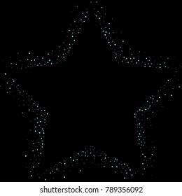 Stars, circles, shiny confetti. Scattered little, sparkling, flashing blue, glitter elements. Random tiny stellar falling on black background. New Year and Christmas background. Vector illustration.