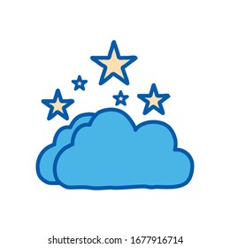 Stars and cloud line and fill style icon design, Night bedtime sky space nature science celestial galaxy and astrology theme Vector illustration