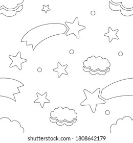 stars and clouds linear background, seamless pattern, vector illustartion 