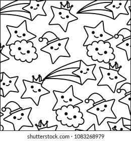 stars with clouds smiling pattern kawaii character