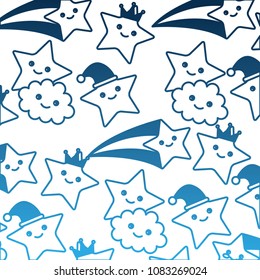 stars with clouds smiling pattern kawaii character