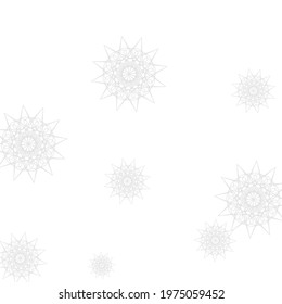 Stars Cold Luxury Christmas Composition. Print Chaotic New Year Frost Monochrome Sky Background. Mystery Grey Innocent Silver Mandala Illustration. White Winter Ice Snowflakes Sharp Ornament.