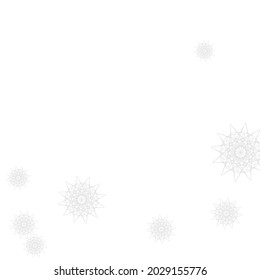 Composición gris monocroma en frío por estrellas. Libro de fondo sobre el cielo plateado del Año Nuevo Innocent Winter Mystery. Frost Snowflakes White Luxury Mandala Design Pic. Impresión caótica Hielo Patrón de Navidad agudo.
