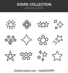 Stars collection linear icons in black on a white background