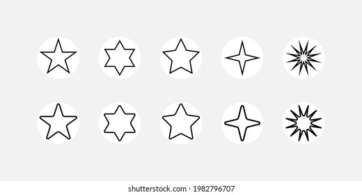 Stars collection. Linear Stars in white circle,isolated. Star vector icon. Vector illustration