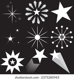 Stars collection. Retro futuristic sparkle icons collection. Different forms of stars, constellations, galaxies. Templates for design, posters, projects, banners, logo, and business cards.