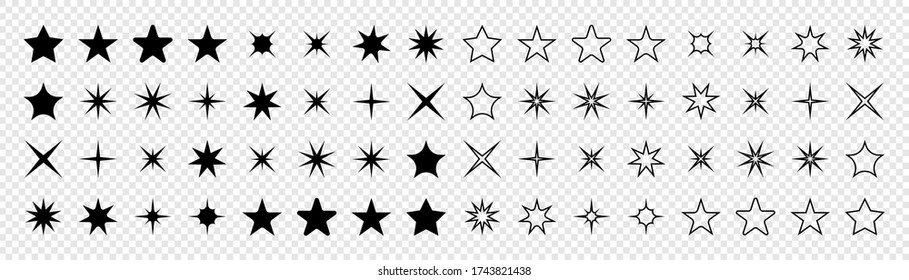 Stars collection. Star vector icons. Black set of Stars, isolated on transparent background. Star icon. Stars in modern simple flat style. Vector illustration