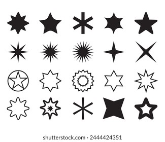 Stars collection. Star vector icons. Black set of  sparkle Stars, isolated on white background. Star icon. Stars in modern simple flat style. vector illustration, 