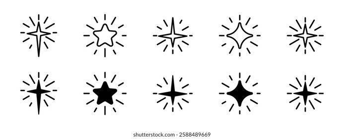 Stars collection. Star vector icons. Flat Black set of Stars. Stars illustration