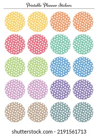 Stars colored circle stickers round labels tags. Printable sheet for planner.