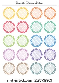 Stars colored circle stickers round labels tags. Printable sheet for planner.