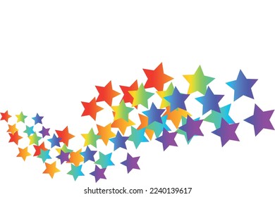 Stars colored in rainbow colors, wave shape, flowing motion effect, vector banner design on white background
