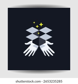 Stars come out of the box above a pair of hands
