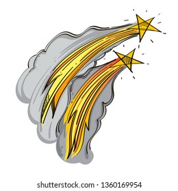 Stars. Comet with a burning tail. A large uncontrollable cosmic body.
