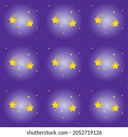 Stars and comets against the dark blue night sky. Halloween print. Seamless pattern, vector illustration