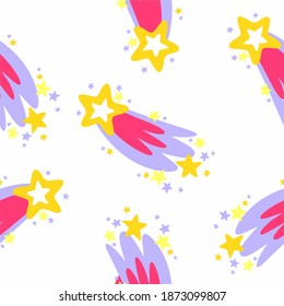 Stars and comets, space, cute children's seamless pattern, perfect for decoration, drawing on fabric or paper