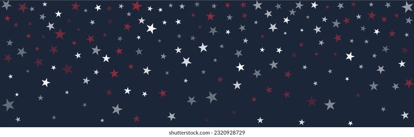 Stars confetti background. USA red and blue stars backdrop. American glitter horizontal border