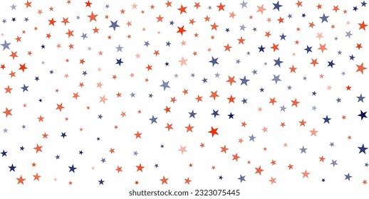 Stars confetti background. USA red and blue stars backdrop. American glitter horizontal border