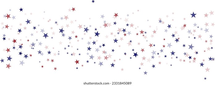 Stars confetti background. USA red and blue stars backdrop. American glitter horizontal border