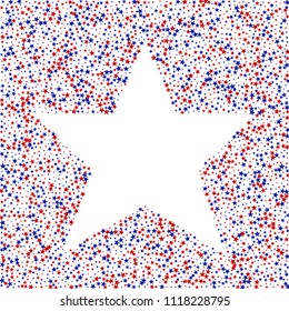 Stars Confetti in Colors of American Flag. USA Festival Flyer Pattern Design. United States Texture. Packaging, Ad Stars Background.