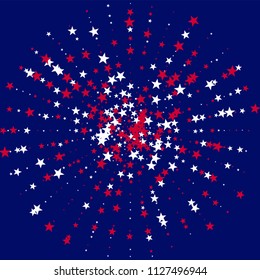 Stars Confetti in Colors of American Flag. 4th of July Pattern Design. American Democracy Texture. Flyer, Cover Print Design Background.