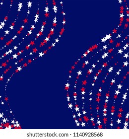 Stars Confetti in Colors of American Flag. USA Fashion Pattern Design. American Democracy Texture. Business Presentation Print Design Background.