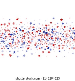 Stars Confetti in Colors of American Flag. 4th of July Pattern Design. Liberty Patriotic Texture. Flyer, Cover Stars Background.