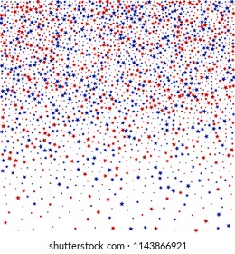 Stars Confetti in Colors of American Flag. USA Festival Flyer Pattern Design. United States Texture. Flyer, Cover Stars Background.