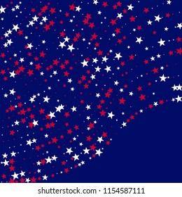 Stars Confetti in Colors of American Flag. USA Cover Pattern Design. Independence Day Texture. Flyer, Cover Stars Background.