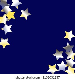 Stars confetti diagonal border.

 Isolated yellow blue white grey gradient celestial elements.

 Festive iridescent holographic shine effect vector background for decorations, flyers, posters.
