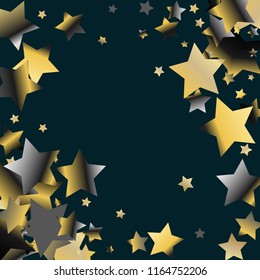 Stars confetti diagonal border. Isolated gradient stellar elements. Platinum chrome metal glitter. Iridescent festive  celebration vector  background.