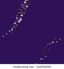 Stars confetti diagonal border. Isolated gradient stellar elements. Platinum chrome metal shine. Iridescent festive  celebration vector  background.