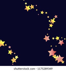 Stars confetti diagonal border. Isolated yellow orange red gradient celestial elements. Iridescent glitter festive  celebration vector  template for decorations, packaging, flyers, posters.